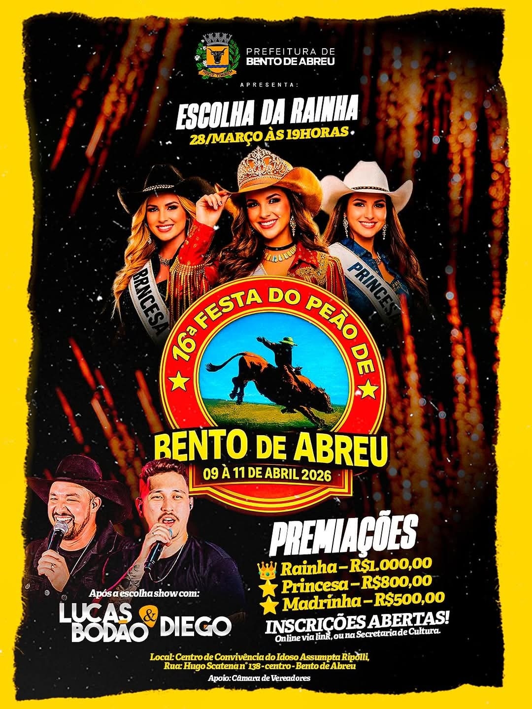 Prefeitura de Bento de Abreu abre inscrições para escolha da Rainha de sua 16º Festa do Peão