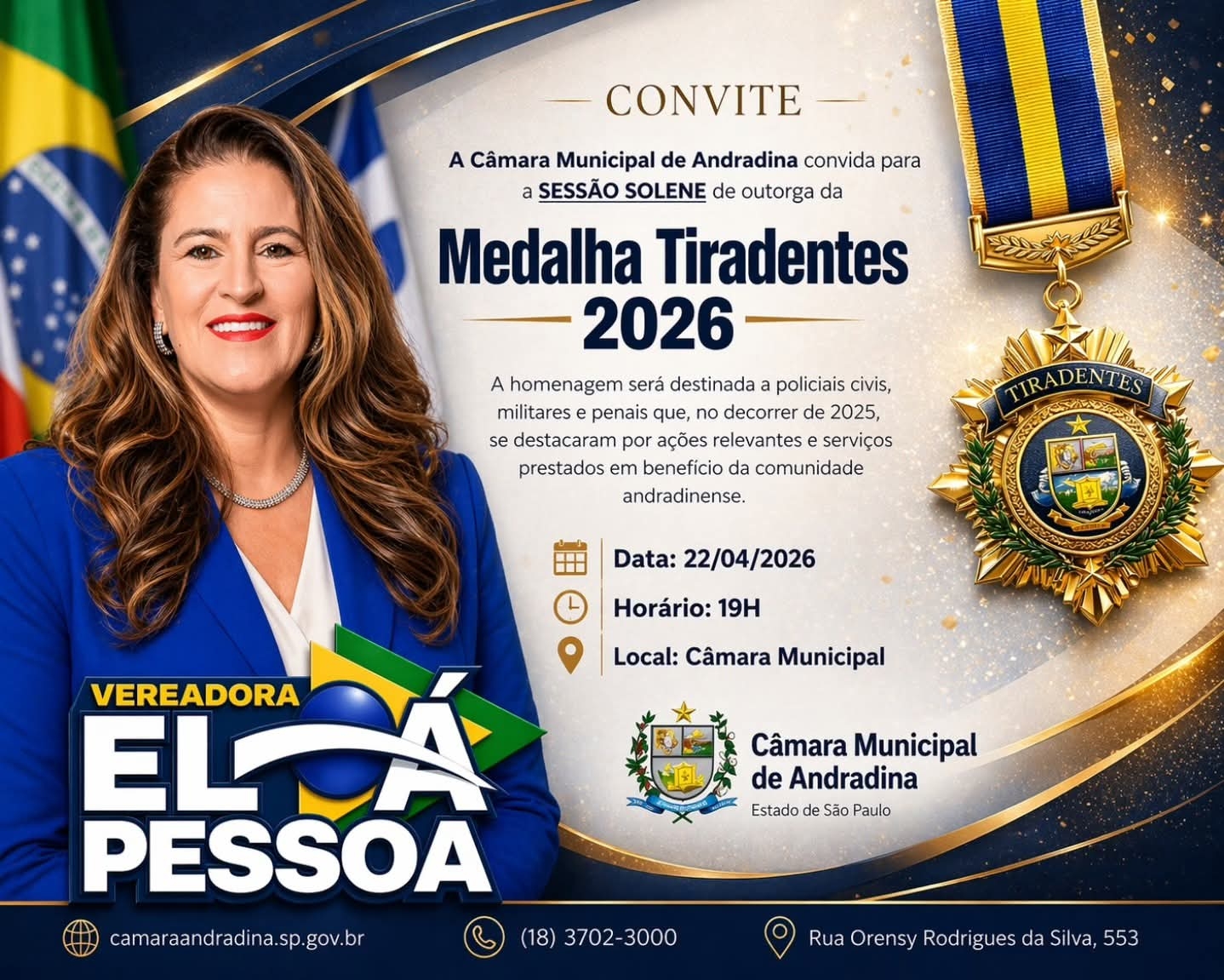 Câmara de Andradina realiza sessão histórica com inclusão inédita de policiais penais na Medalha Tiradentes