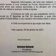 OAB pede esclarecimentos a respeito de morte durante ação policial em Três Lagoas