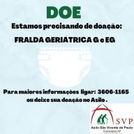 Asilo São Vicente de Paulo de Guararapes faz campanha de fraldas